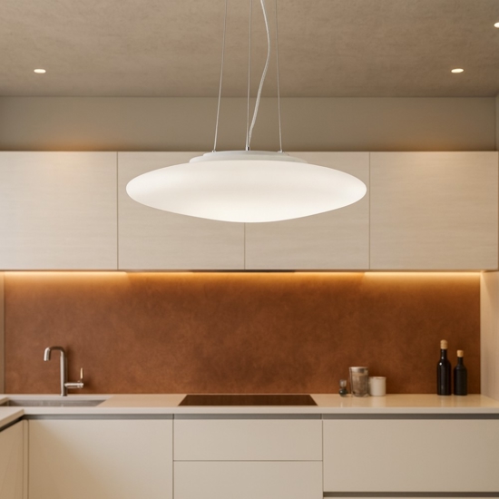 Lampadario smarties sp3 d42 ideal lux per cucina moderna vetro bianco