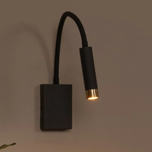 Applique da comodino nero orientabile led dimmerabile con usb