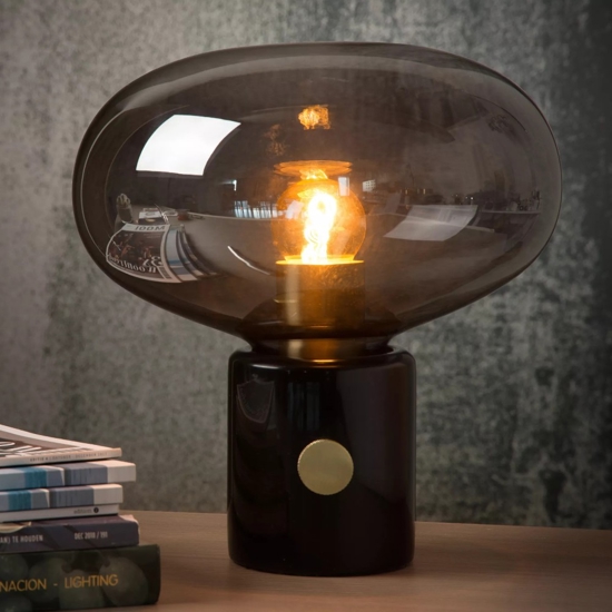 Lampada da tavolo marmo grigio nero sfera in vetro stile contemporaneo