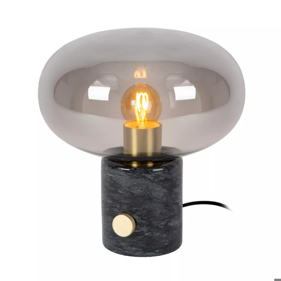 Lampada da tavolo marmo grigio nero sfera in vetro stile contemporaneo