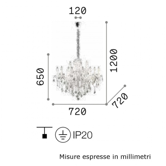 Florian sp12 ideal lux lampadario di cristallo trasparente