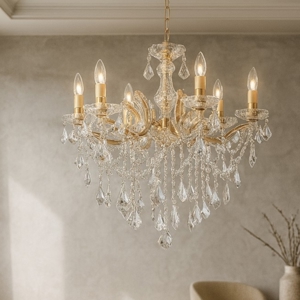 Florian sp6 lampadario di cristallo a goccia oro ideal lux