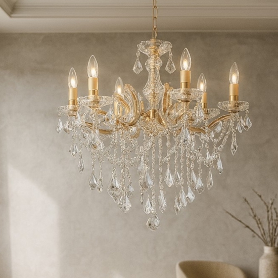 Florian sp6 lampadario di cristallo a goccia oro ideal lux