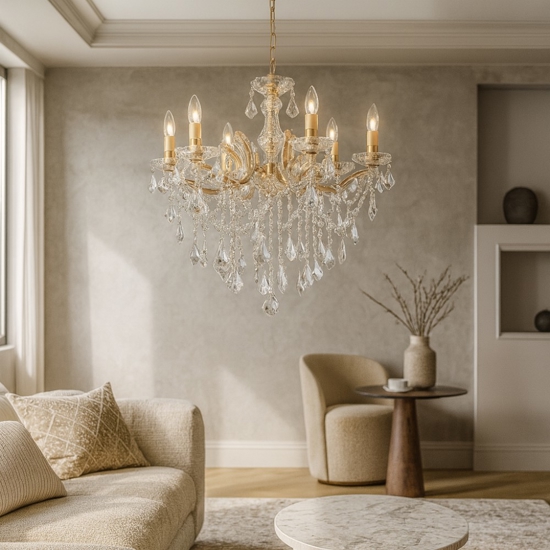 Florian sp6 lampadario di cristallo a goccia oro ideal lux