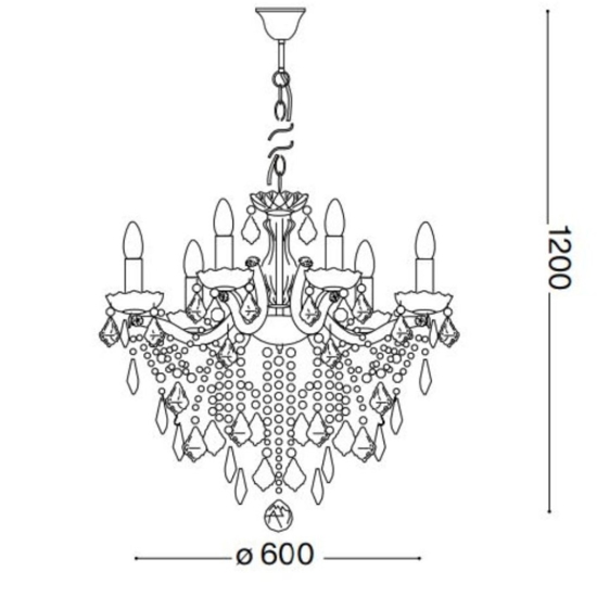 Florian sp6 ideal lux lampadario di cristallo 6 bracci trasparente