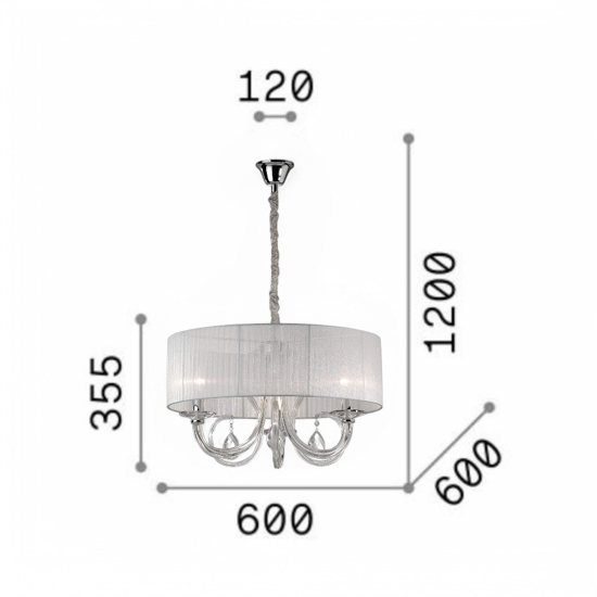 Swan sp3 ideal lux lampadario stanza da letto tessuto bianco cristallo