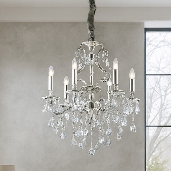 Gioconda sp6 lampadario di cristallo goccia argento 6 luci ideal lux
