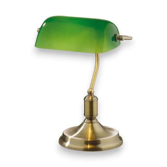 Lawyer tl1 lampada churchill da scrivania vetro verde ottone ideal lux