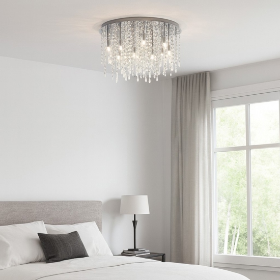 Royal pl12 plafoniera da salotto rotonda cromo pendenti cristallo molato ideal lux