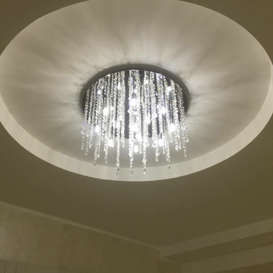 Royal pl12 plafoniera da salotto rotonda cromo pendenti cristallo molato ideal lux