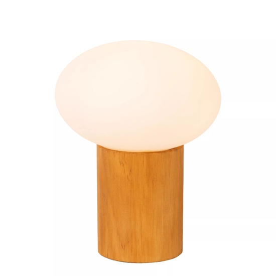 Lampada da comodino di legno sfera in vetro bianco moderna
