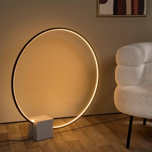 Lampada da terra cerchio nero led base di cemento design moderna