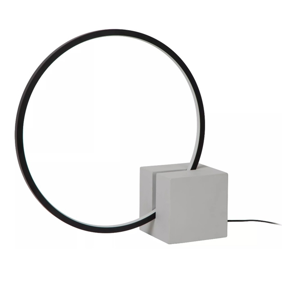 Lampada da tavolo nera design anello con base in cemento led