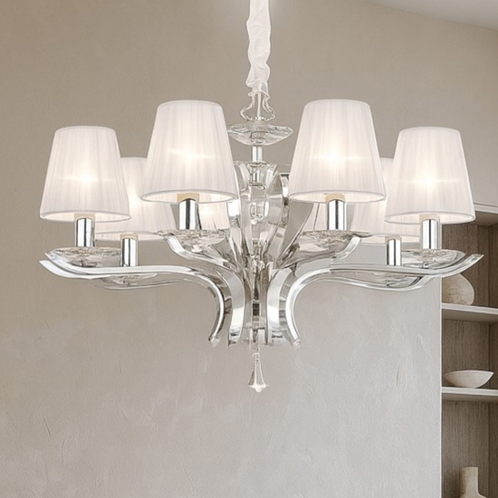 Pegaso sp8 lampadario per camera da letto 8 bracci con paralumi in organza ideal lux