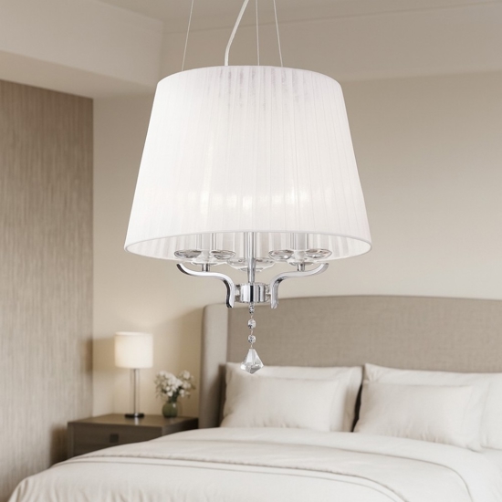 Pegaso sp3 ideal lux lampadario di cristallo paralume di tessuto