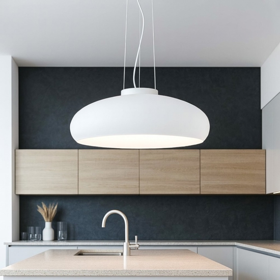 Aria sp1 ideal lux lampadario da cucina moderna cupola vetro bianco schiacciata