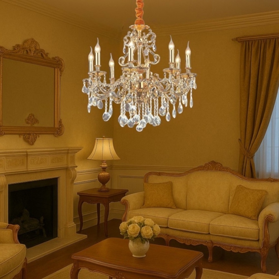 Gioconda sp8 lampadario di cristallo per salone 8 luci goccia oro ideal lux