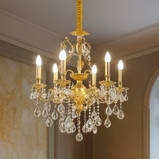 Gioconda sp6 lampadario di cristallo oro goccia 6 luci ideal lux