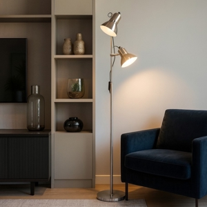 Polly pt2 ideal lux lampada da terra due luci orientabili cromo da lettura accensione separata