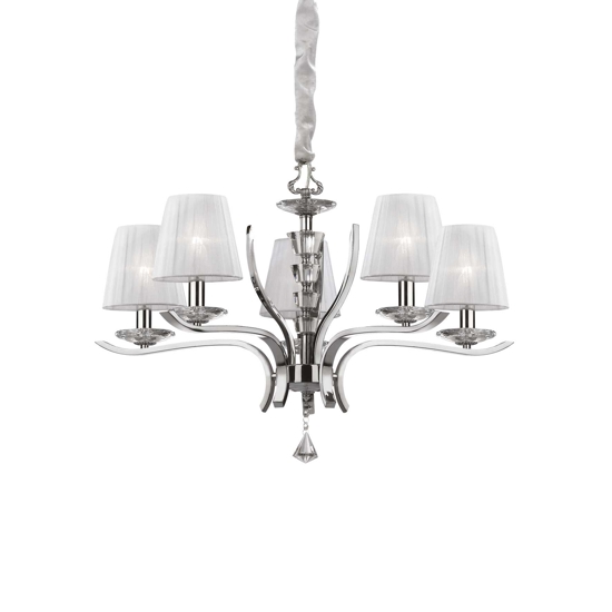 Pegaso sp5 ideal lux lampadario 5 luci cromo paralumi organza stanza da letto