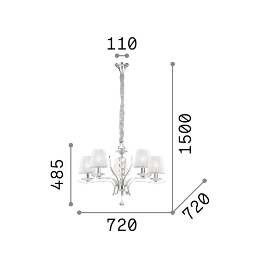 Pegaso sp5 ideal lux lampadario 5 luci cromo paralumi organza stanza da letto