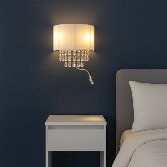 Opera ap3 applique comodino camera da letto paralume cristalli luce ideal lux