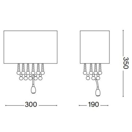Opera ap3 applique comodino camera da letto paralume cristalli luce ideal lux