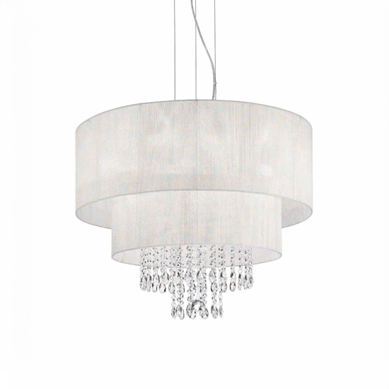 Opera sp6 ideal lux lampadario stanza da letto paralume bianco con cristalli