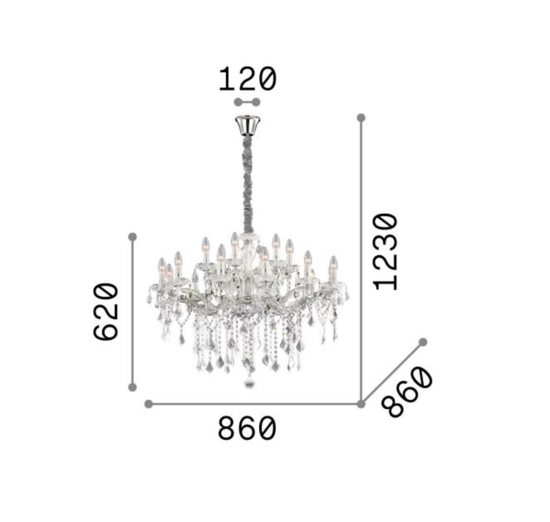 Florian sp18 ideal lux lampadario di cristallo 18 luci per salone