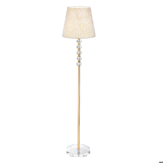 Queen pt1 ideal lux piantana classica paralume tessuto glitter oro inserti di cristallo