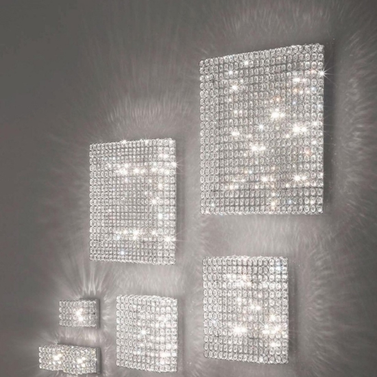 Admiral pl4 plafoniera quadrata cromo cristalli trasparenti ideal lux