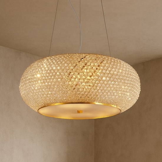 Pasha sp6 ideal lux lampadario finitura dorata e cristalli