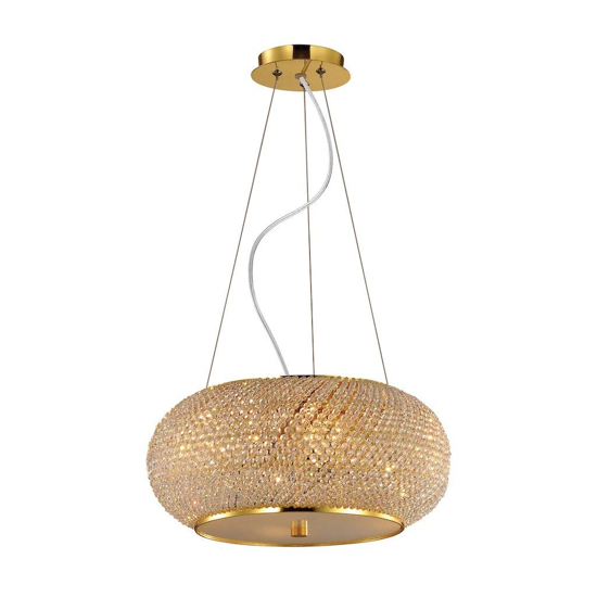 Pasha sp6 ideal lux lampadario finitura dorata e cristalli