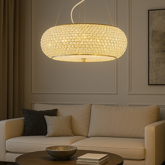 Pasha sp6 ideal lux lampadario finitura dorata e cristalli