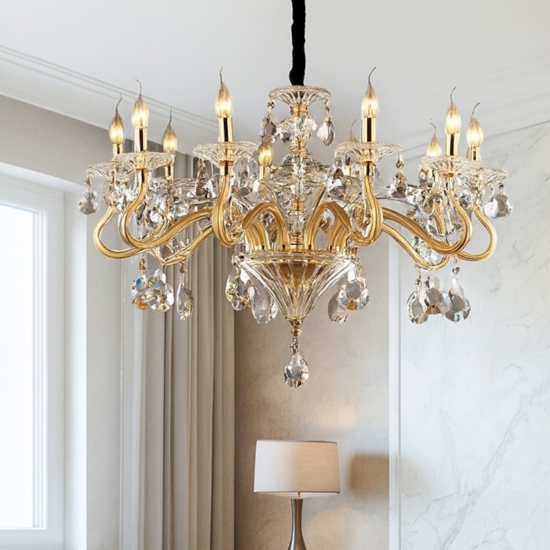 Lampadario di cristallo negresco sp10 ideal lux trasparente e oro