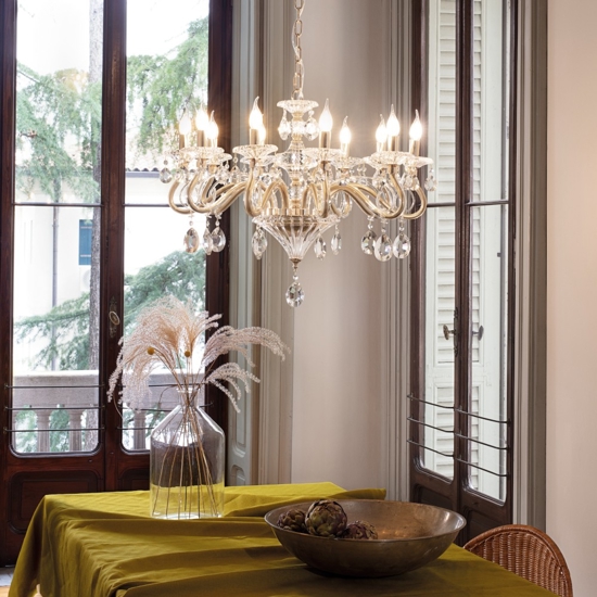 Lampadario di cristallo negresco sp10 ideal lux trasparente e oro