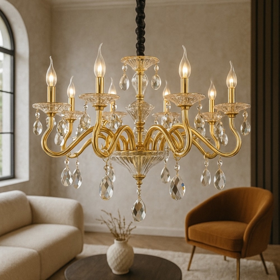 Negresco sp8 ideal lux lampadario di cristallo goccia oro 8 bracci