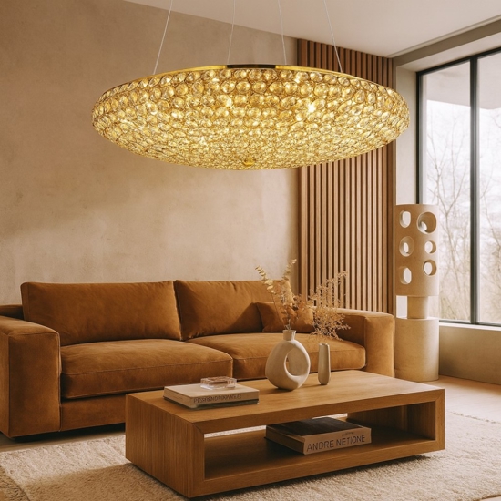Lampadario contemporaneo di cristallo oro king sp12 ideal lux