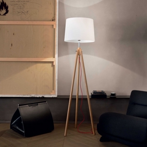 York pt1 lampada da terra di legno treppiede paralume stoffa ideal lux