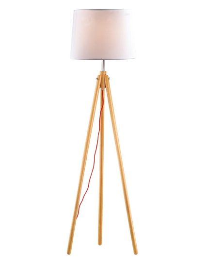 York pt1 lampada da terra di legno treppiede paralume stoffa ideal lux