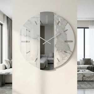Orologio da parete 60cm kerlite laminato effetto marmo con specchio fume