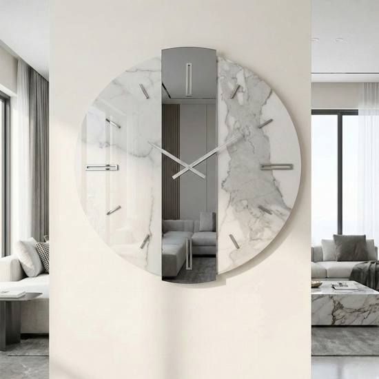 Orologio da parete 60cm kerlite laminato effetto marmo con specchio fume