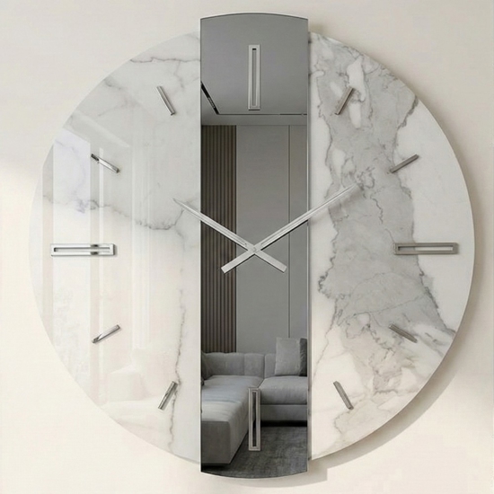 Orologio da parete 60cm kerlite laminato effetto marmo con specchio fume