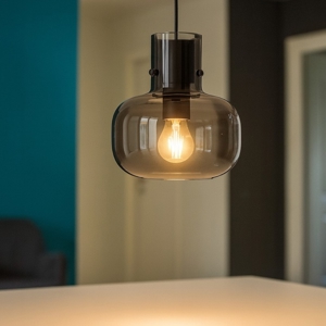 Lampada sospensione sfera in vetro grigio fume