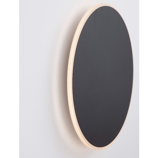 Applique moderna 30cm rotonda disco nero led 20w 3000k