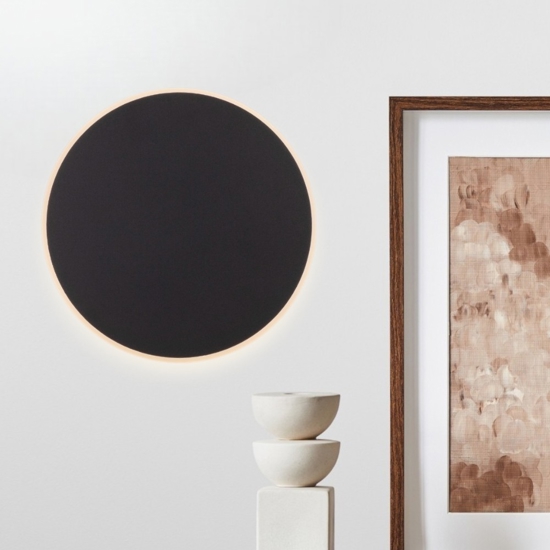 Applique moderna 30cm rotonda disco nero led 20w 3000k