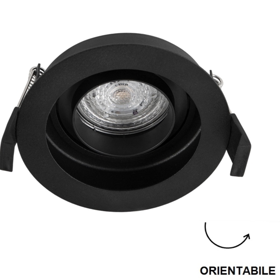 Faretto da incasso a soffitto nero rotondo orientabile