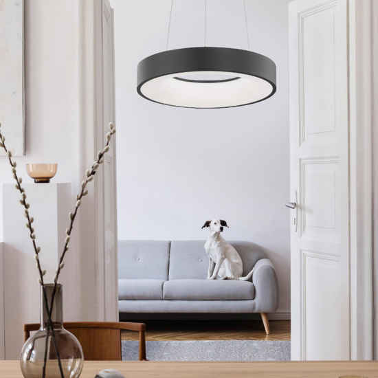 Lampadario anello 38 cm nero dimmerabile 3000k led 30w