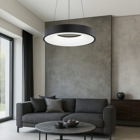 Lampadario anello 38 cm nero dimmerabile 3000k led 30w