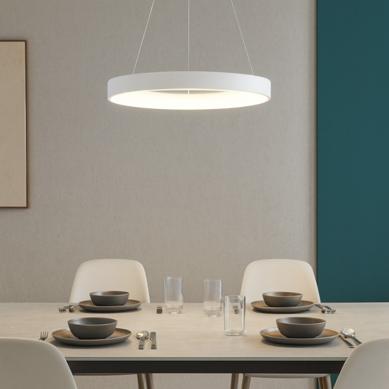 Lampadario anello bianco 60cm led 50w 4000k dimmerabile per soggiorno